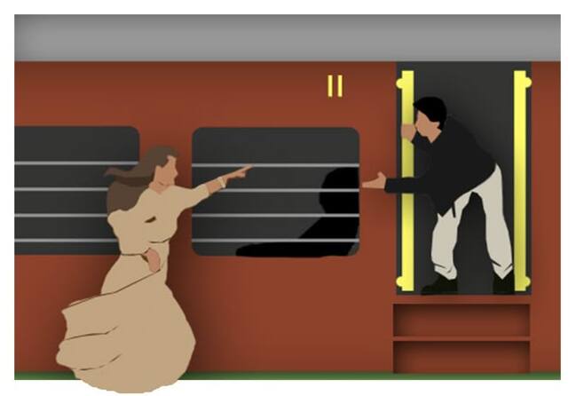 Simran running towards Raj - DDLJ iconic scene
